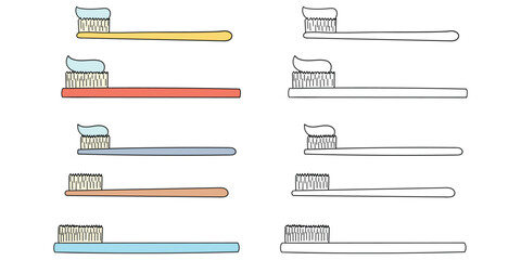 Obraz premium Hand-drawn cartoon and doodle set of toothbrushes on a white background.