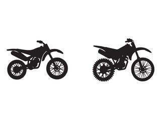 Fototapeta premium Two black silhouettes of dirt bikes on white background motorcycles side by side motorbike silhouettes
