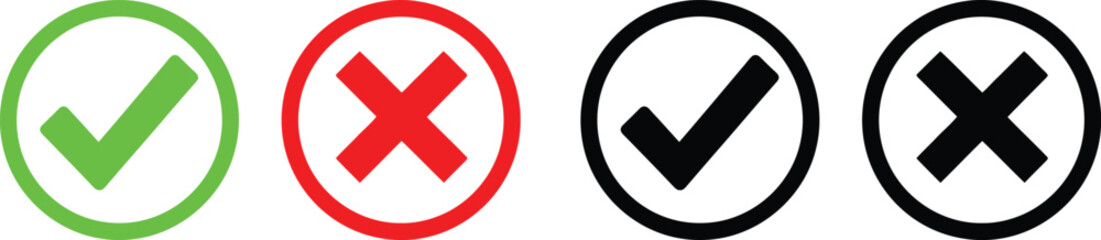 Fototapeta premium Check mark and cross symbols in green red and black