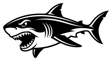 Obraz premium Fierce shark silhouette illustration with sharp teeth and aggressive ocean predator.
