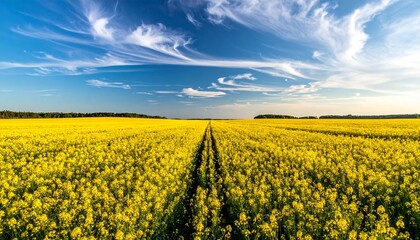 Obraz premium Rapsfeld unter blauem Himmel