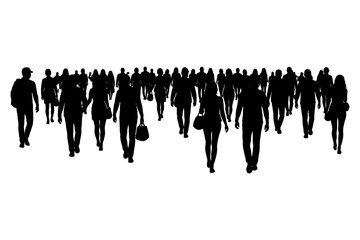 Naklejka premium Silhouette crowd walking: diverse ages and genders in motion.