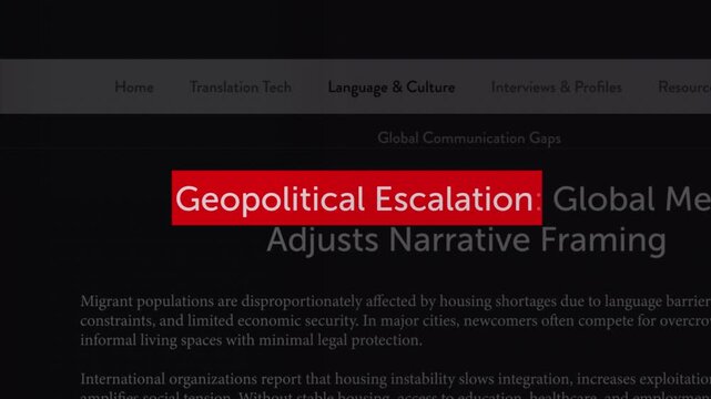 Geopolitical escalation fast sequence news articles headline title animation with documentary style
