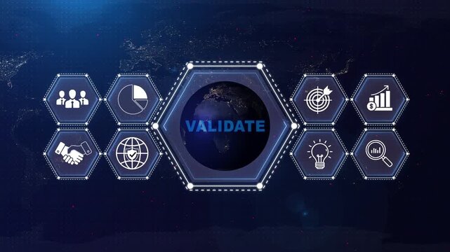 Validate Business Concept with Global Network and Infographic on Dark Background