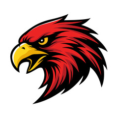 Obraz premium Fierce red eagle mascot logo head. Vector illustration of an aggressive hawk or falcon bird for esports gaming and sports team branding