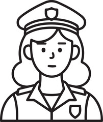 Obraz premium Hand Drawn Female Police Black and White Avatar Illustration in Minimal Line Art Style Design