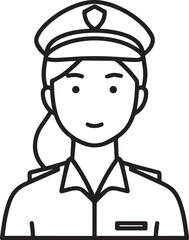 Obraz premium Hand Drawn Female Police Black and White Avatar Illustration in Minimal Line Art Style Design