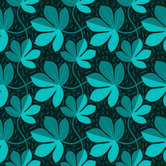 Fototapeta premium Vibrant teal leaves create a captivating seamless pattern.