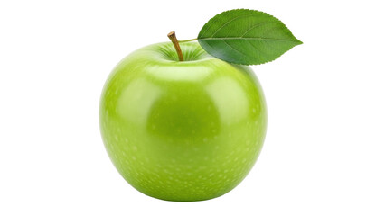 Isolated Granny Smith apple with leaf, a healthy and fresh green fruit with sweet taste