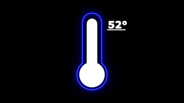 Neon Celsius thermometer displayed temperature 52 degree. Thermometer equipment showing hot or cold weather. 4K Video motion graphic animation.