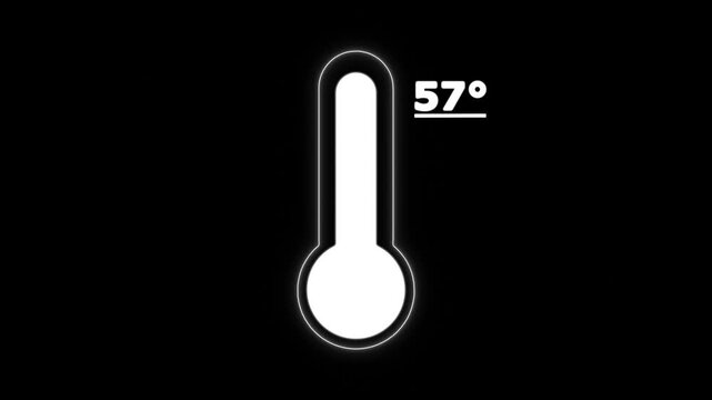 Neon Celsius thermometer displayed temperature 57 degree. Thermometer equipment showing hot or cold weather. 4K Video motion graphic animation.