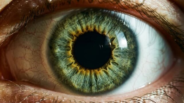 macro green eye with detailed iris pattern and changing pupil video