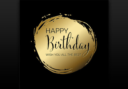 Elegant Happy Birthday Gold Brush Stroke Card on Black Background