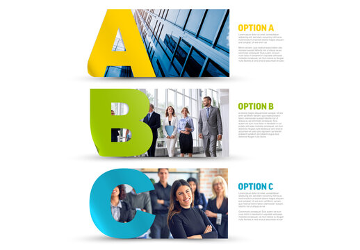 Business Infographic Template with ABC Options and Big Photo Placeholders