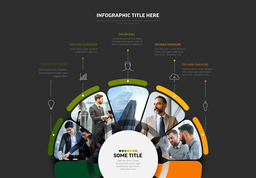 Business Infographic Template with Curved Elements and Photo Placeholders