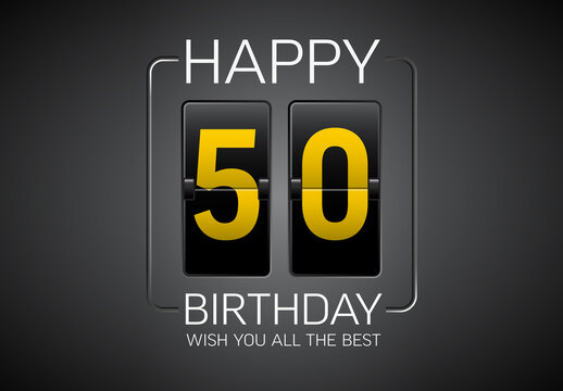 Happy 50th Birthday Retro Counter Greeting Card Design Template