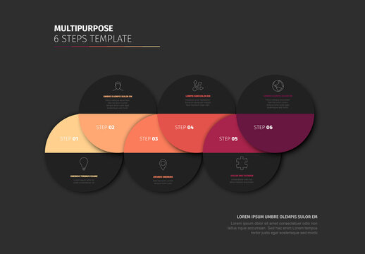 Modern 6 Step Process Infographic Template on Dark Background