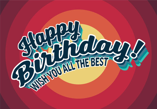 Retro Happy Birthday Greeting Card Design Template with Vintage Typographic Design