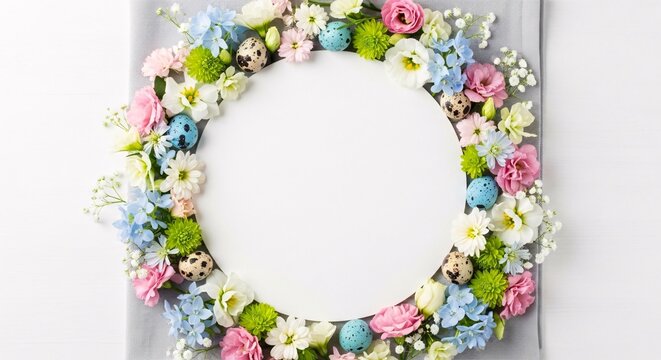 Colorful Floral Wreath on White Background.