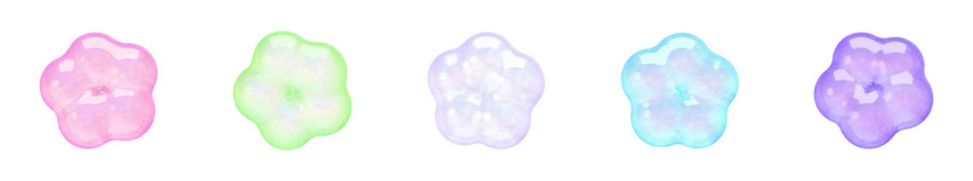 Dreamy Kawaii Jelly Flower Shape Set with Transparent Background, Pastel Yumekawaii 3D Illustration