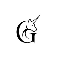 Obraz premium Stylized unicorn head forming letter G logo design
