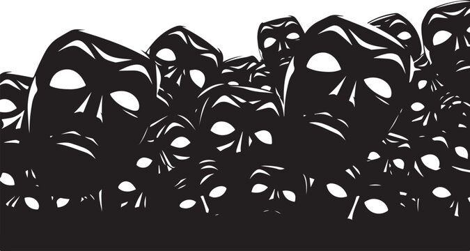 Collection of black masks with white eyes and backgrounds