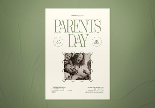 Beige & Green Vintage Minimalist Parents Day Flyer