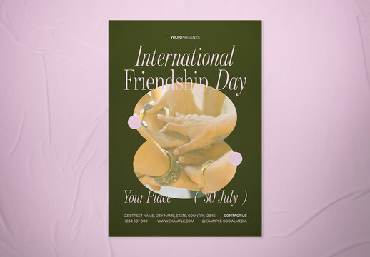 Green & Pink Vintage Minimalist International Friendship Day Flyer