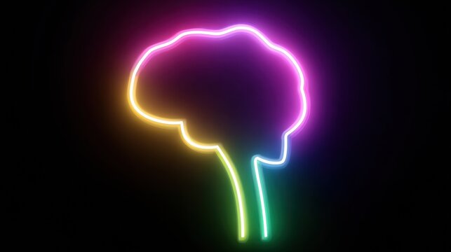 Neon Brain Shape Forms Alien Silhouette in a Dark Tech-Inspired Setting With Vibrant Colors and Glowing Lights