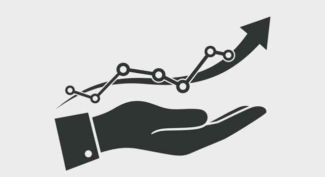Human Hand Holding Upward Graph with Dots Showing Business Growth and Success, in Bright Studio.