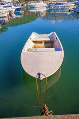 Fototapeta premium Fishing boat at the pier. Montenegro, Bay of Kotor. Tivat, Kalimanj Marina
