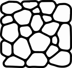 Black irregular shapes connected by thick lines on a white background