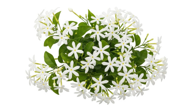 Isolated bunch of white jasmine flowers, close up blooming floral beauty on display
