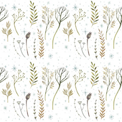 Meadow seamless. Field. Pattern from grass. White background. Mix media hand drawn illustration.