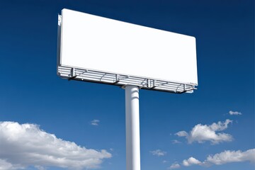 Obraz premium Large Blank White Billboard Against a Clear Blue Sky with Wispy Clouds Below the Structure Perfect for Advertising and Outdoor Marketing Mockups
