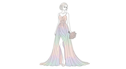 Woman in Elegant Multicolored Evening Gown.