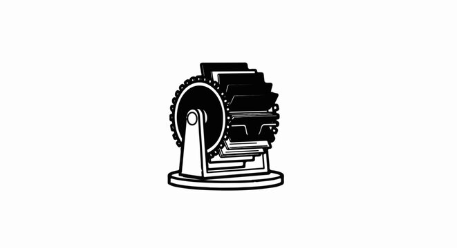Vintage rolodex with cards on white background, black and white graphic
