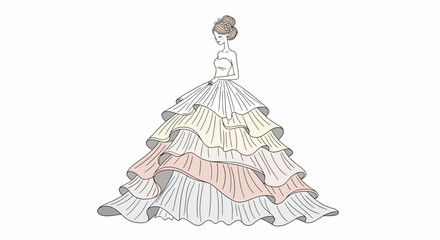 Woman Wearing Elegant Multi Layered Ball Gown Dress.