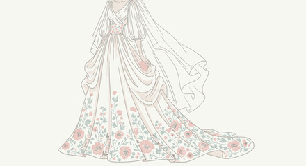 Elegant Wedding Dress with Floral Details.