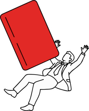 Stylized man in suit falling backward beneath a large red rectangle