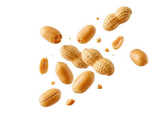 Scattered peanuts isolated on transparent background showcasing their texture and shape