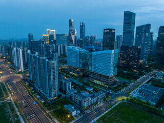 Obraz premium Hangzhou Maitian CBD District Skyline at Dusk