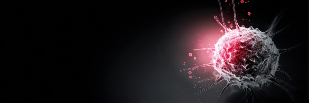Faintly Glowing Tumor Cell on Black Background Showcasing Details of Cell Structure and Activity at a Microscopic Level