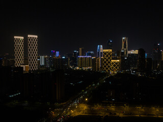 Hangzhou CBD Skyline Night with Illuminated Modern Skyscrapers © VuDieu