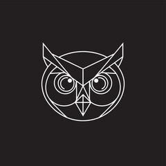 Obraz premium Minimalist geometric owl logo design on dark background.
