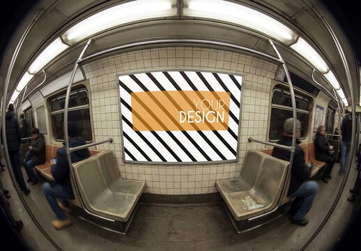 Billboard Interior Subway Train Subway Mockup E