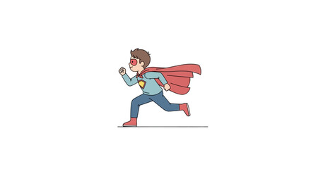 Cartoon Man Running with Superhero Cape.