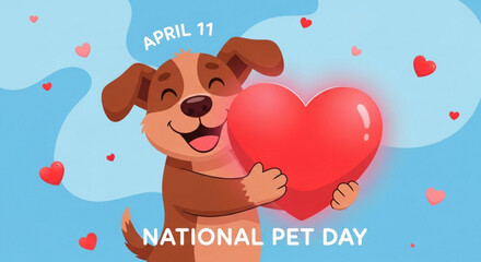 Cute brown dog holding red heart celebrating national pet day on april 11 with a happy expression