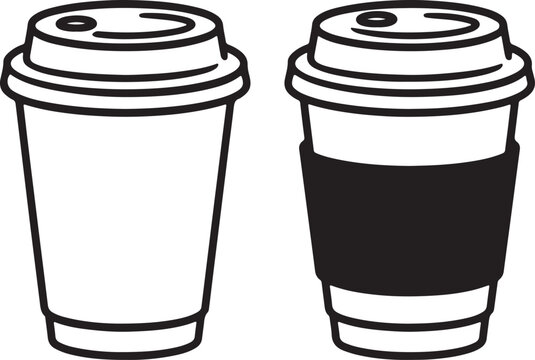 takeaway coffee cup icon set outline silhouette black white vector collection