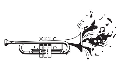 Obraz premium Vibrant trumpet illustration bursting with melody and playful musical notes.
